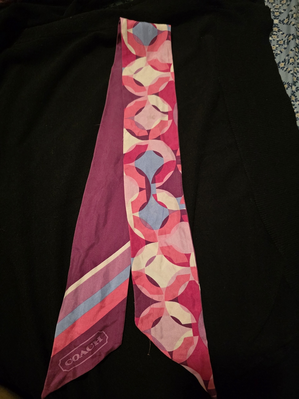 Coach Pink Purple Geometric Silk Skinny Scarf